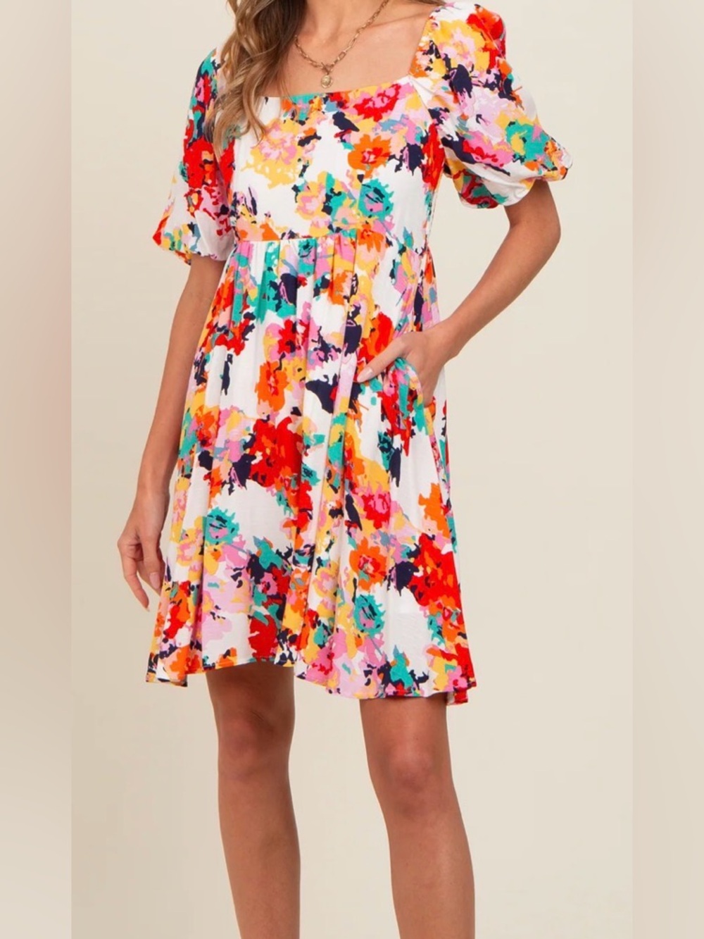 ✨🌼And The Why Vibrant Floral Circle Skirt in White and Multicolor